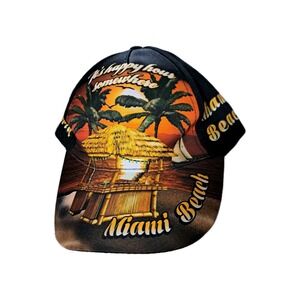 F&M Mens Cap Miami Beach Black Vacation Size 58 CM